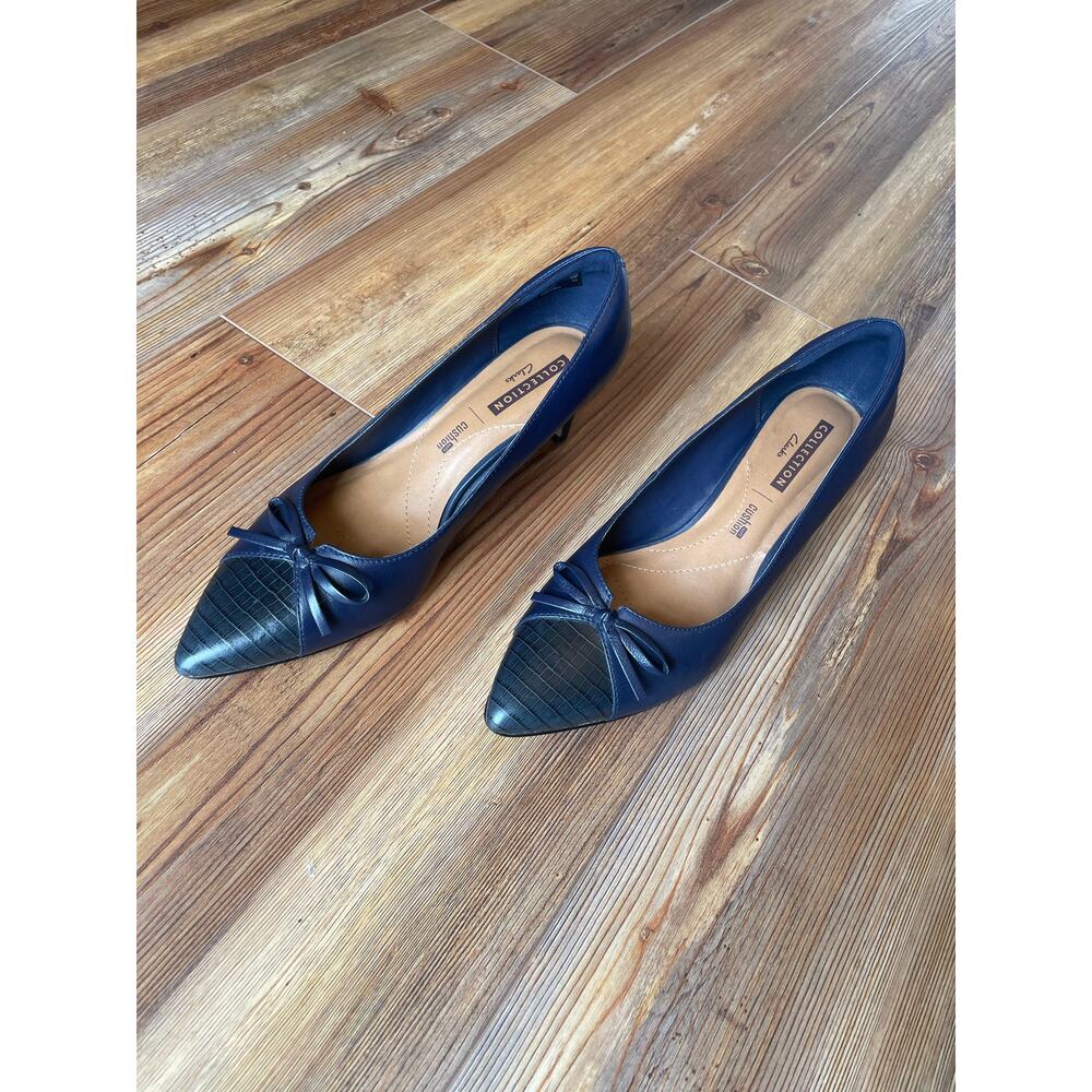 Clarks Cushioned Navy Heels